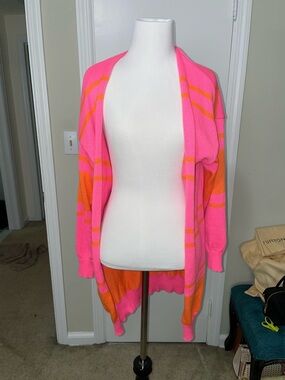 Bright Pink & Orange Open-Front Women's Cardigan Sweater